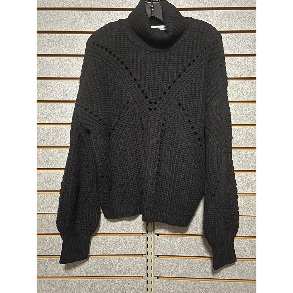 Keren Hart Womens Black Turtleneck Pointelle Cable Knit Sweater L Dark Academia‎